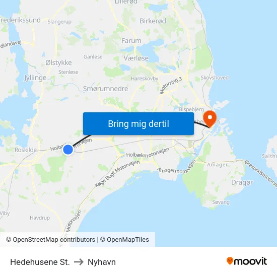 Hedehusene St. to Nyhavn map