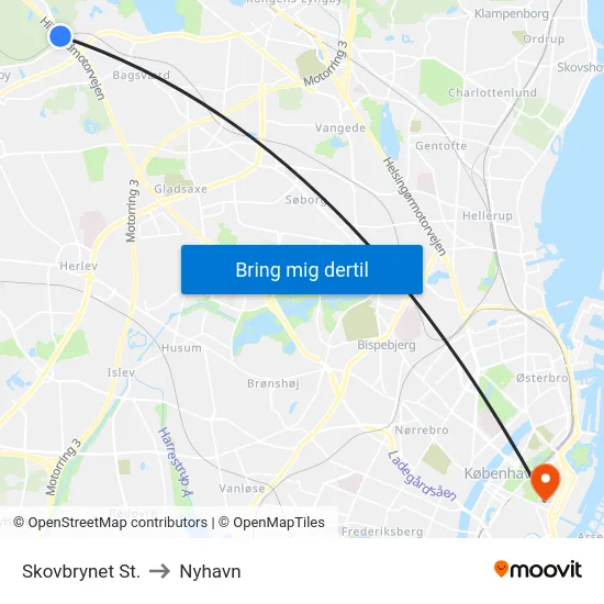 Skovbrynet St. to Nyhavn map