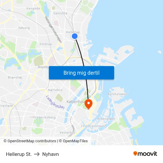 Hellerup St. to Nyhavn map