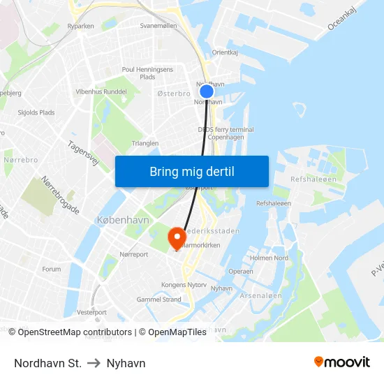 Nordhavn St. to Nyhavn map