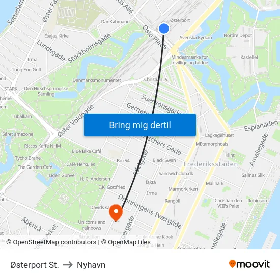 Østerport St. to Nyhavn map