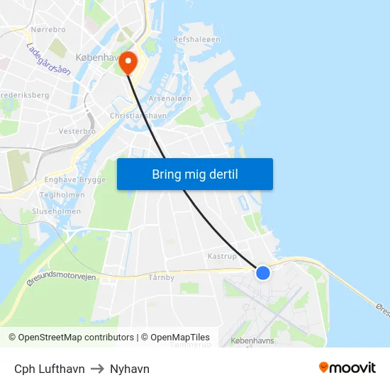 Cph Lufthavn to Nyhavn map