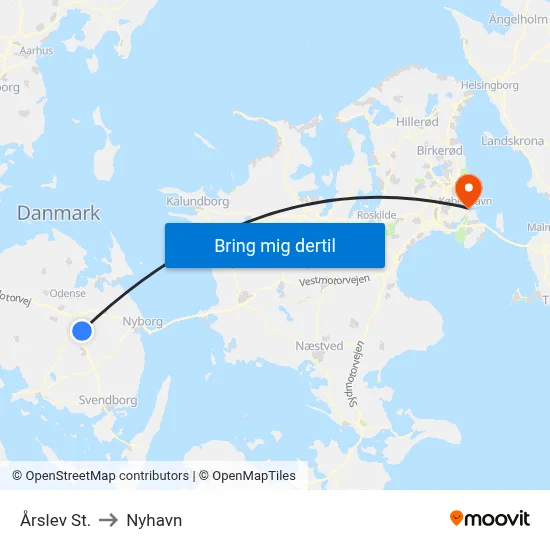 Årslev St. to Nyhavn map