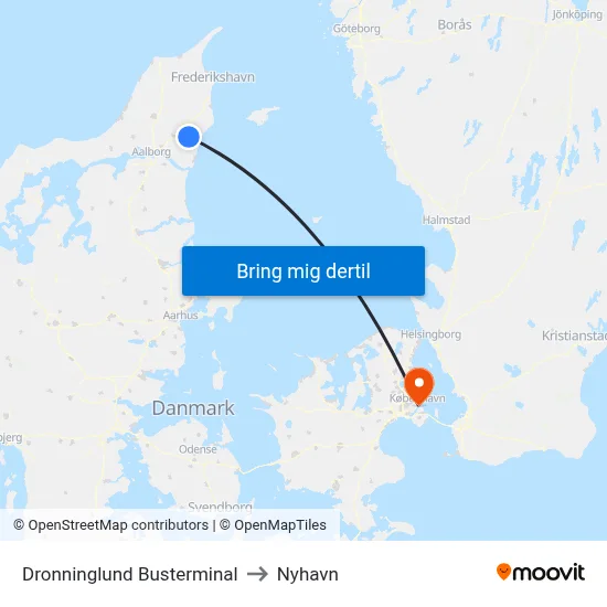 Dronninglund Busterminal to Nyhavn map