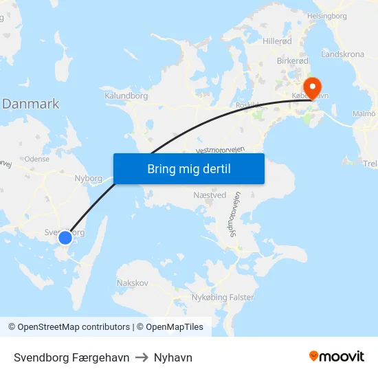 Svendborg Færgehavn to Nyhavn map