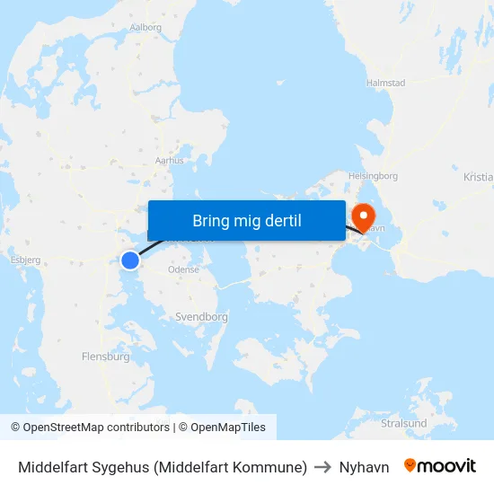 Middelfart Sygehus (Middelfart Kommune) to Nyhavn map
