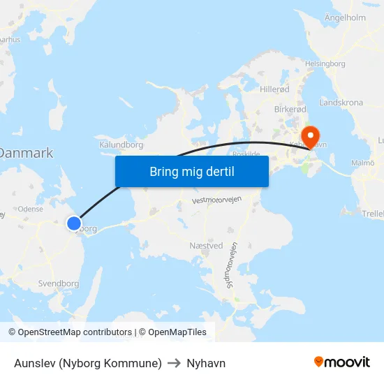 Aunslev (Nyborg Kommune) to Nyhavn map