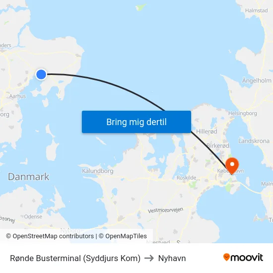 Rønde Busterminal (Syddjurs Kom) to Nyhavn map
