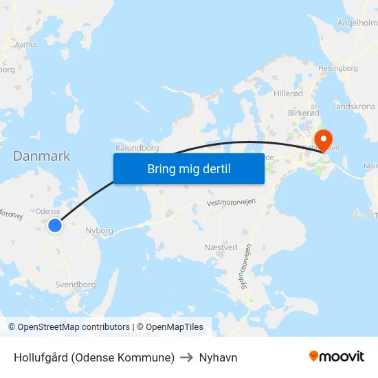 Hollufgård (Odense Kommune) to Nyhavn map