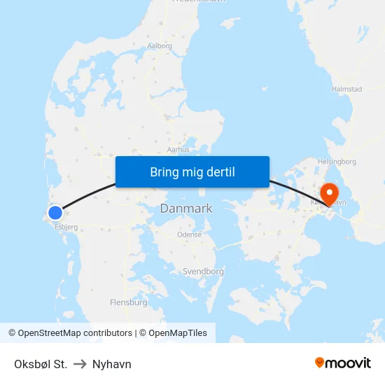 Oksbøl St. to Nyhavn map