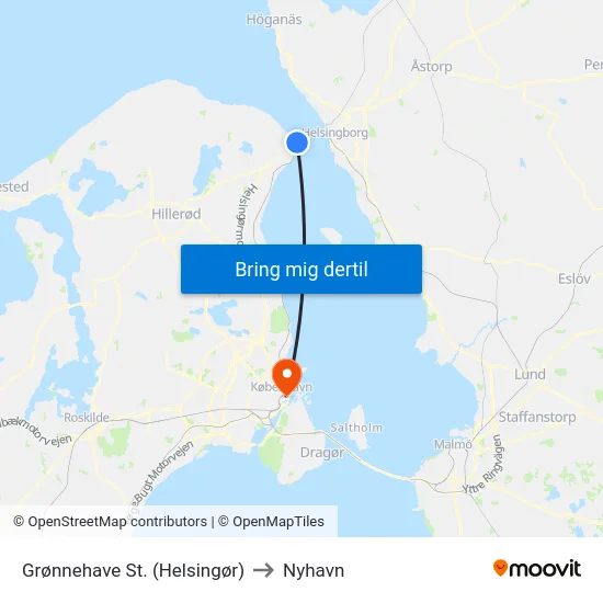 Grønnehave St. (Helsingør) to Nyhavn map
