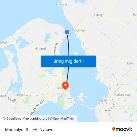 Marienlyst St. to Nyhavn map