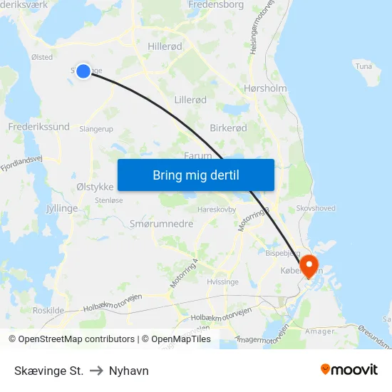 Skævinge St. to Nyhavn map