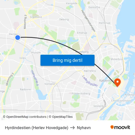 Hyrdindestien (Herlev Hovedgade) to Nyhavn map
