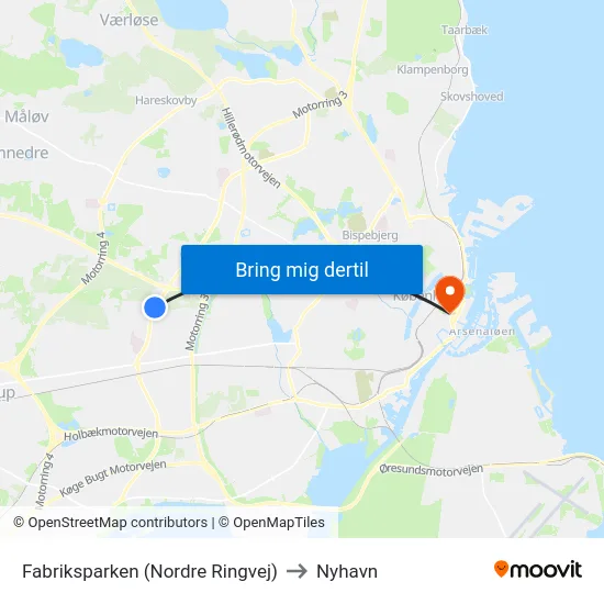 Fabriksparken (Nordre Ringvej) to Nyhavn map
