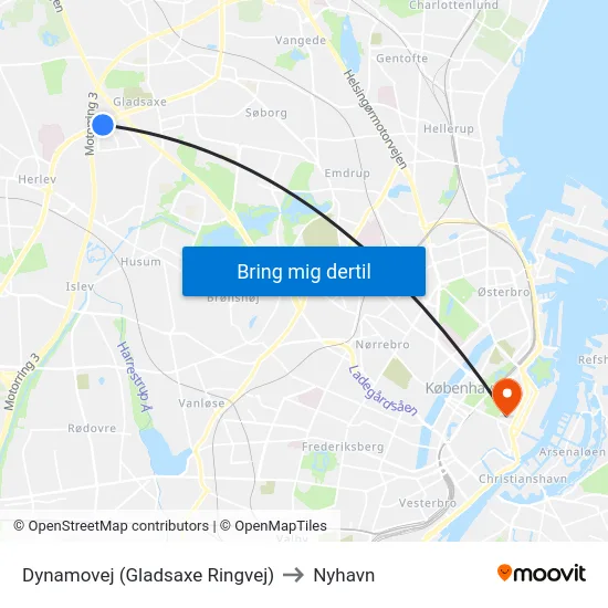 Dynamovej (Gladsaxe Ringvej) to Nyhavn map