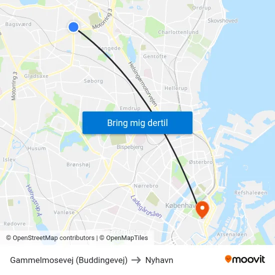 Gammelmosevej (Buddingevej) to Nyhavn map
