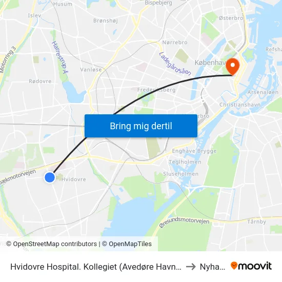 Hvidovre Hospital. Kollegiet (Avedøre Havnevej) to Nyhavn map