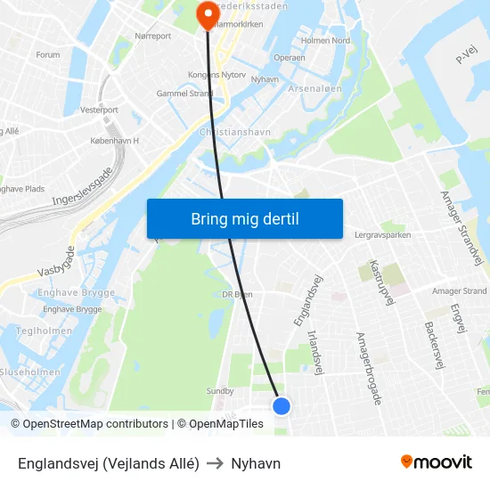 Englandsvej (Vejlands Allé) to Nyhavn map