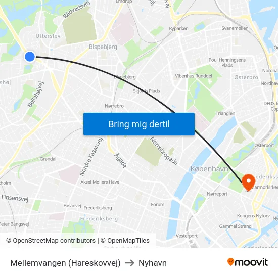 Mellemvangen (Hareskovvej) to Nyhavn map