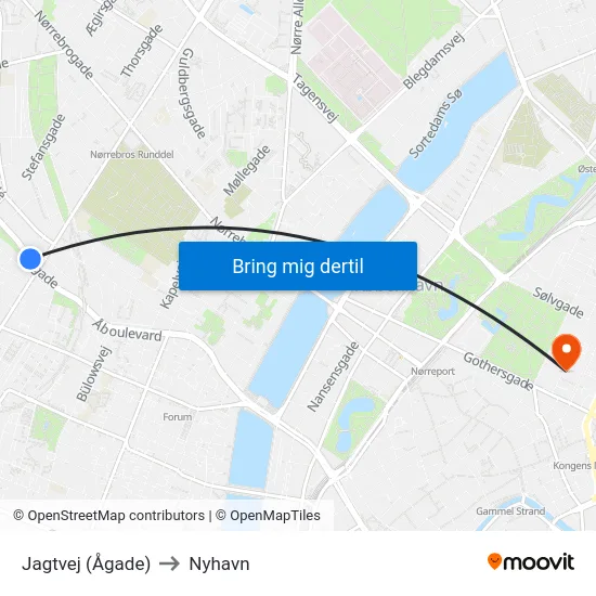 Jagtvej (Ågade) to Nyhavn map