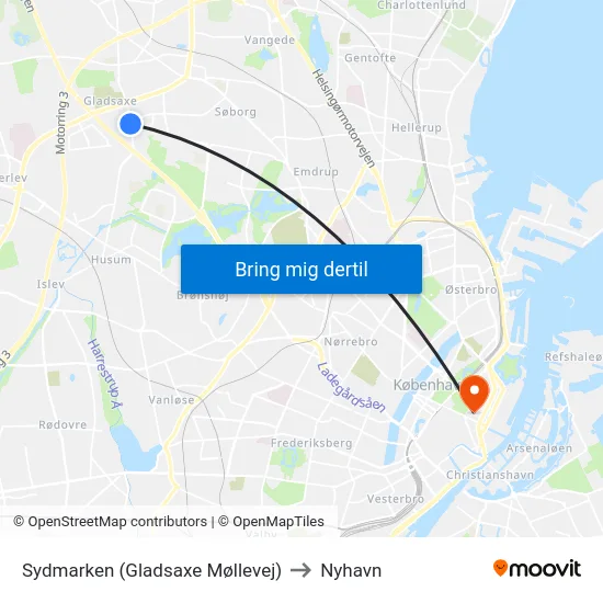 Sydmarken (Gladsaxe Møllevej) to Nyhavn map