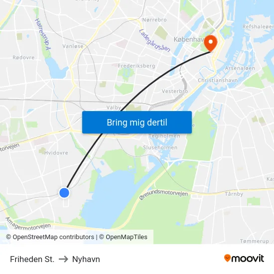 Friheden St. to Nyhavn map
