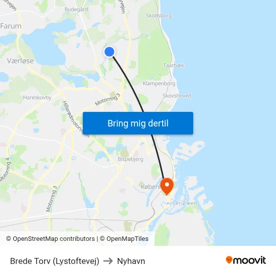Brede Torv (Lystoftevej) to Nyhavn map