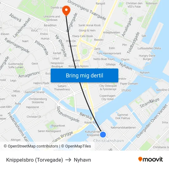 Knippelsbro (Torvegade) to Nyhavn map