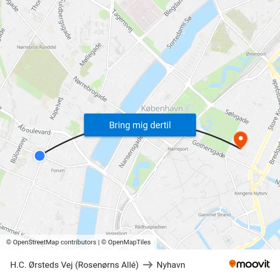 H.C. Ørsteds Vej (Rosenørns Allé) to Nyhavn map