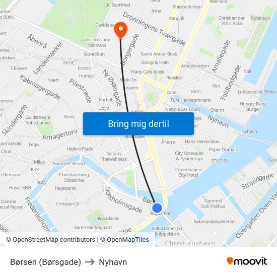 Børsen (Børsgade) to Nyhavn map