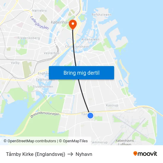 Tårnby Kirke (Englandsvej) to Nyhavn map