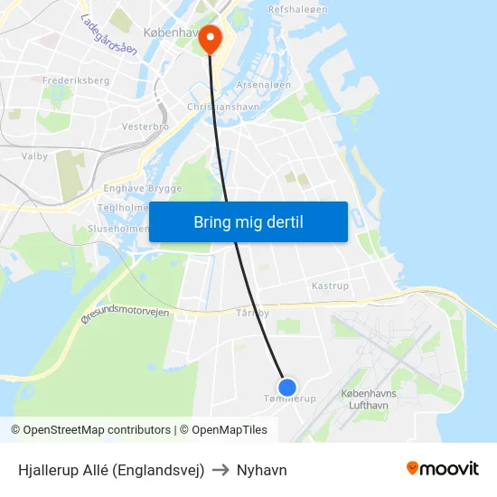 Hjallerup Allé (Englandsvej) to Nyhavn map