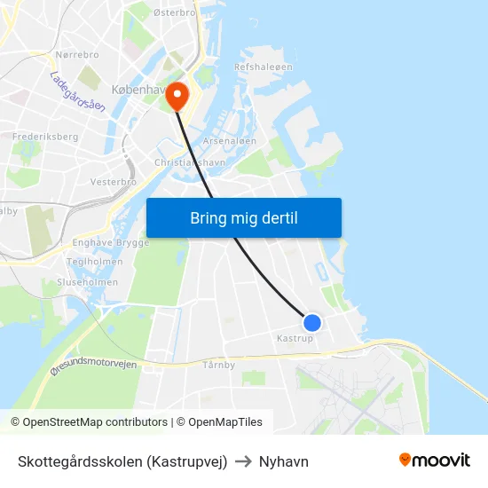 Skottegårdsskolen (Kastrupvej) to Nyhavn map