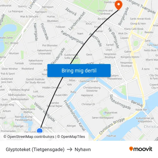 Glyptoteket (Tietgensgade) to Nyhavn map
