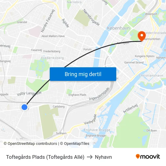 Toftegårds Plads (Toftegårds Allé) to Nyhavn map