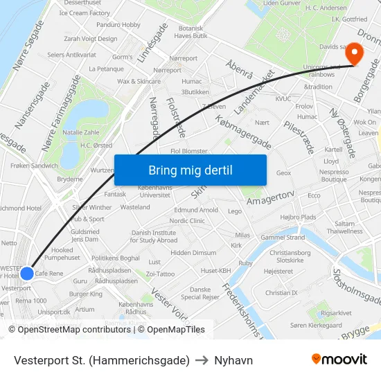Vesterport St. (Hammerichsgade) to Nyhavn map