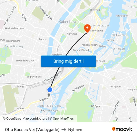 Otto Busses Vej (Vasbygade) to Nyhavn map