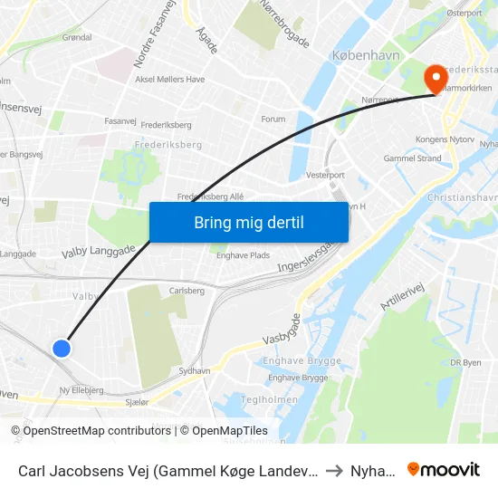 Carl Jacobsens Vej (Gammel Køge Landevej) to Nyhavn map