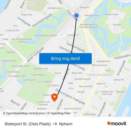 Østerport St. (Oslo Plads) to Nyhavn map