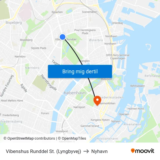 Vibenshus Runddel St. (Lyngbyvej) to Nyhavn map
