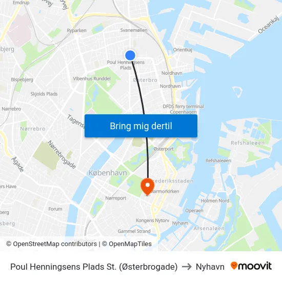 Poul Henningsens Plads St. (Østerbrogade) to Nyhavn map