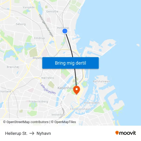 Hellerup St. to Nyhavn map