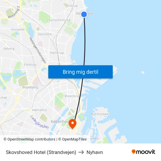 Skovshoved Hotel (Strandvejen) to Nyhavn map