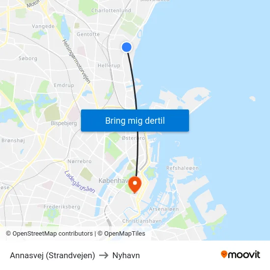 Annasvej (Strandvejen) to Nyhavn map