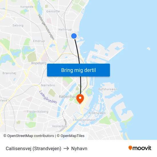 Callisensvej (Strandvejen) to Nyhavn map