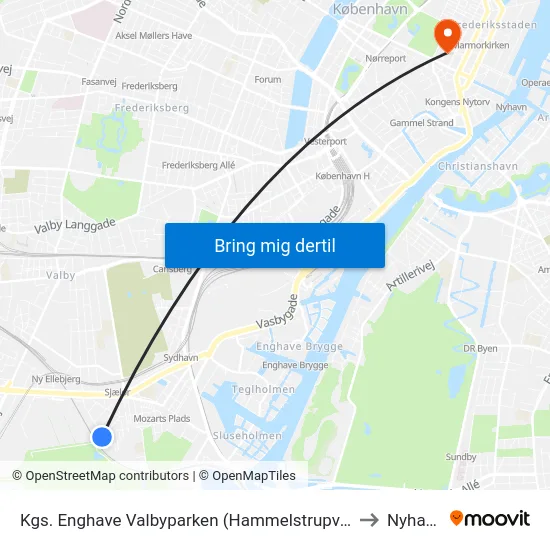 Kgs. Enghave Valbyparken (Hammelstrupvej) to Nyhavn map