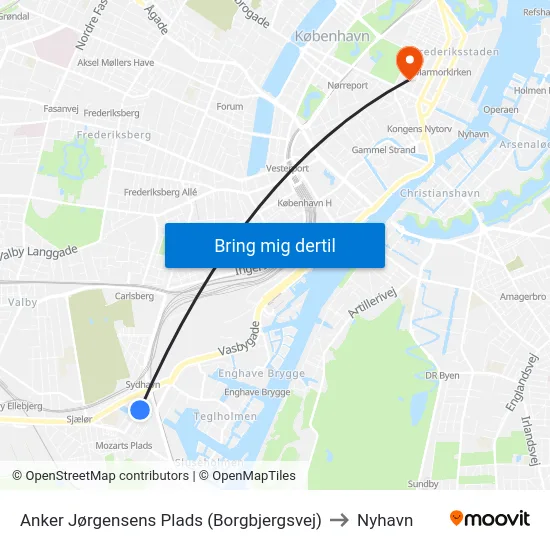 Anker Jørgensens Plads (Borgbjergsvej) to Nyhavn map