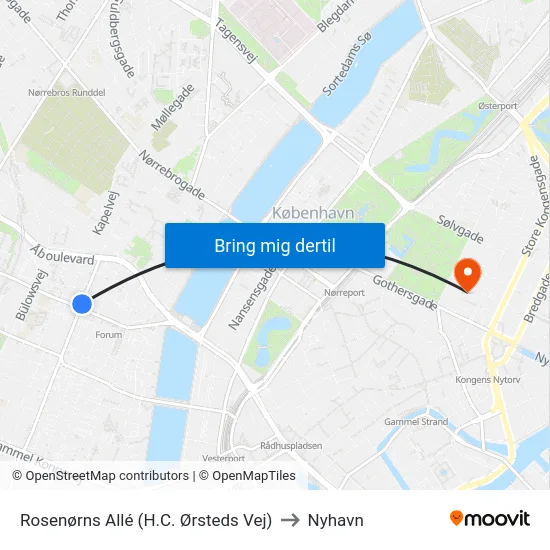 Rosenørns Allé (H.C. Ørsteds Vej) to Nyhavn map