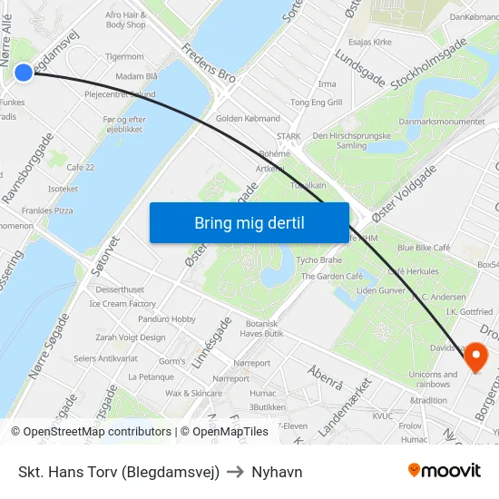 Skt. Hans Torv (Blegdamsvej) to Nyhavn map